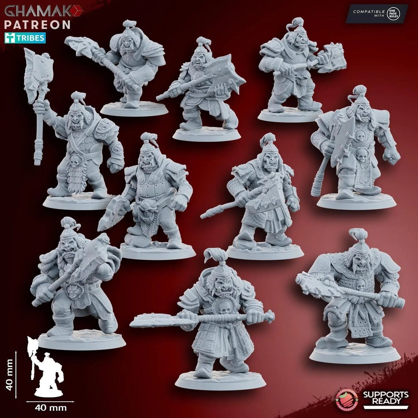 Grey Waste Orc by Ghamak Fantasy 28/32mm Scale Miniature, 40mm tall, 10 Units - DelsBricks Toys & CollectiblesResin Printed MiniatureDelsBricks Toys & CollectiblesMega Diamonds & Schwartzreiter Mini Forge