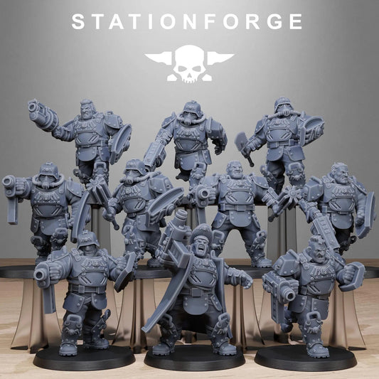 Grim Guard Armored Mutants by Station Forge 28/32mm Heroic Scale Miniature, 50mm tall, 10 Units, Proxy, Grimdark, Sci - Fi, OPR, Guard - DelsBricks Toys & CollectiblesResin Printed MiniatureDelsBricks Toys & CollectiblesMega Diamonds & Schwartzreiter Mini Forge
