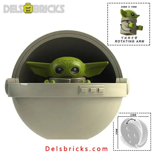 Grogu in Hovering crib Baby Yoda Lego Star Wars Minifigures Custom toys - DelsBricks MinifiguresLego Star Wars MinifiguresDelsBricks MinifiguresDelsbricks.com