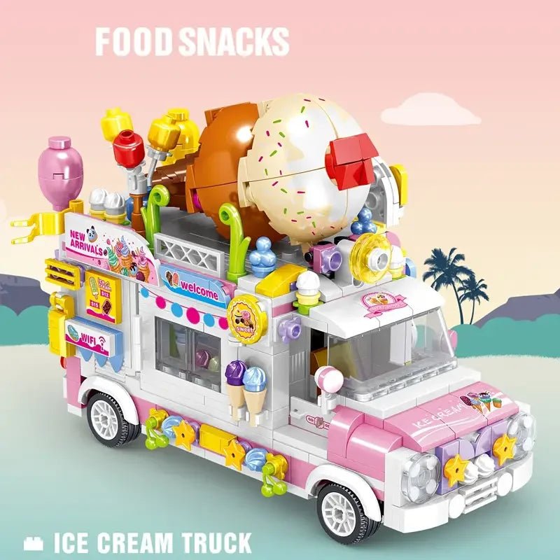 Ice Cream Truck Building Block toys Minifigures Food Trucks Fun for All over 500 Pieces - DelsBricks MinifiguresFood Truck Minifigures brick building toysDelsBricks MinifiguresDelsbricks.com