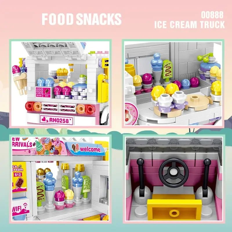 Ice Cream Truck Building Block toys Minifigures Food Trucks Fun for All over 500 Pieces - DelsBricks MinifiguresFood Truck Minifigures brick building toysDelsBricks MinifiguresDelsbricks.com