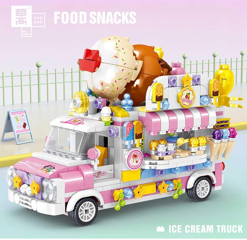 Ice Cream Truck Building Block toys Minifigures Food Trucks Fun for All over 500 Pieces - DelsBricks MinifiguresFood Truck Minifigures brick building toysDelsBricks MinifiguresDelsbricks.com