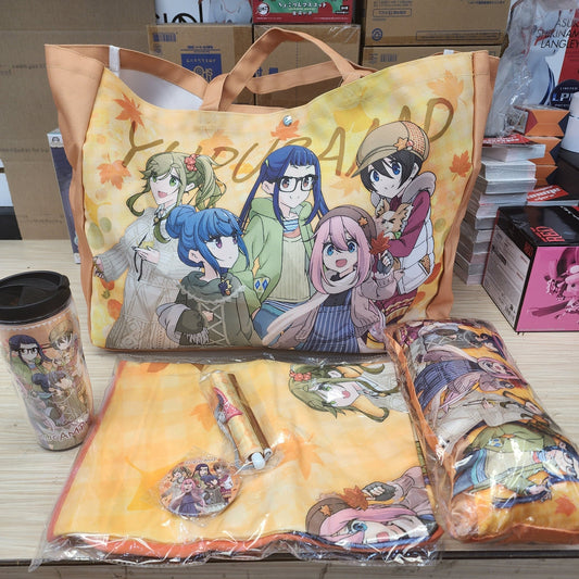 Laid Back Camp Goodie Bag Includes 1 Tumbler, 1 Small Pillow, 1 Button, 1 Small Wallscroll, 1 Blanket - DelsBricks Toys & CollectiblesFiguresDelsBricks Toys & CollectiblesSuper Anime Store