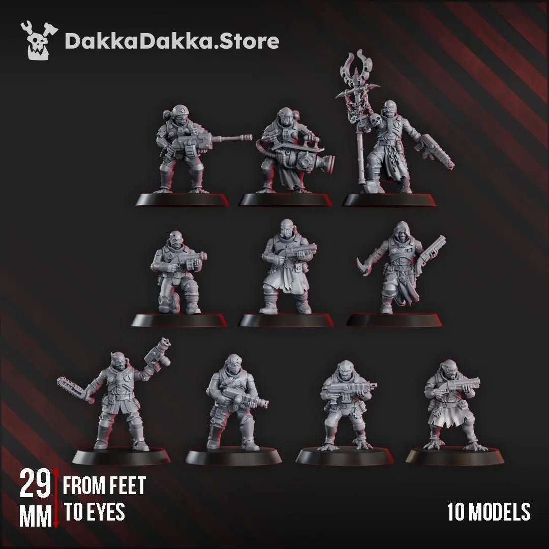 Liquidation Team of Cosmic Harvester by DakkaDakka 28mm Heroic Scale Miniature, 32mm tall, 10 Units, Proxy, Grimdark, Sci - Fi, OPR, Chaos - DelsBricks Toys & CollectiblesResin Printed MiniatureDelsBricks Toys & CollectiblesMega Diamonds & Schwartzreiter Mini Forge