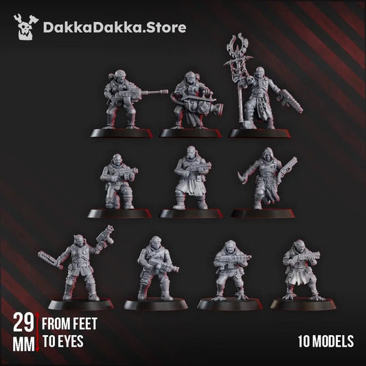 Liquidation Team of Cosmic Harvester by DakkaDakka 28mm Heroic Scale Miniature, 32mm tall, 10 Units, Proxy, Grimdark, Sci - Fi, OPR, Chaos - DelsBricks Toys & CollectiblesResin Printed MiniatureDelsBricks Toys & CollectiblesMega Diamonds & Schwartzreiter Mini Forge