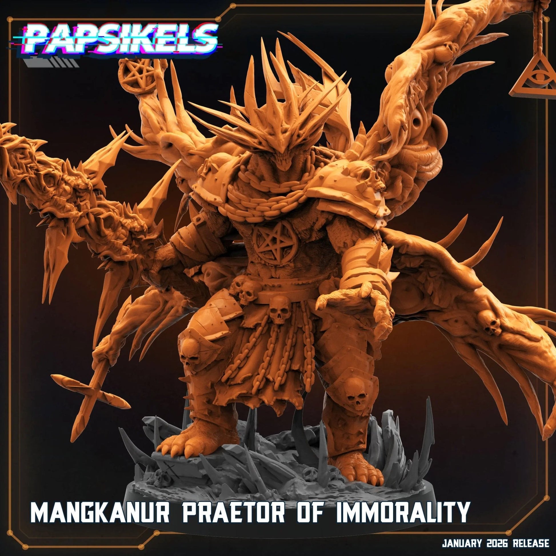 Mangkanur Praetor of Immorality - 100mm Resin Printed Grimdark Mini by Papsikels - DelsBricks Toys & CollectiblesResin Printed MiniatureDelsBricks Toys & CollectiblesMega Diamonds & Schwartzreiter Mini Forge