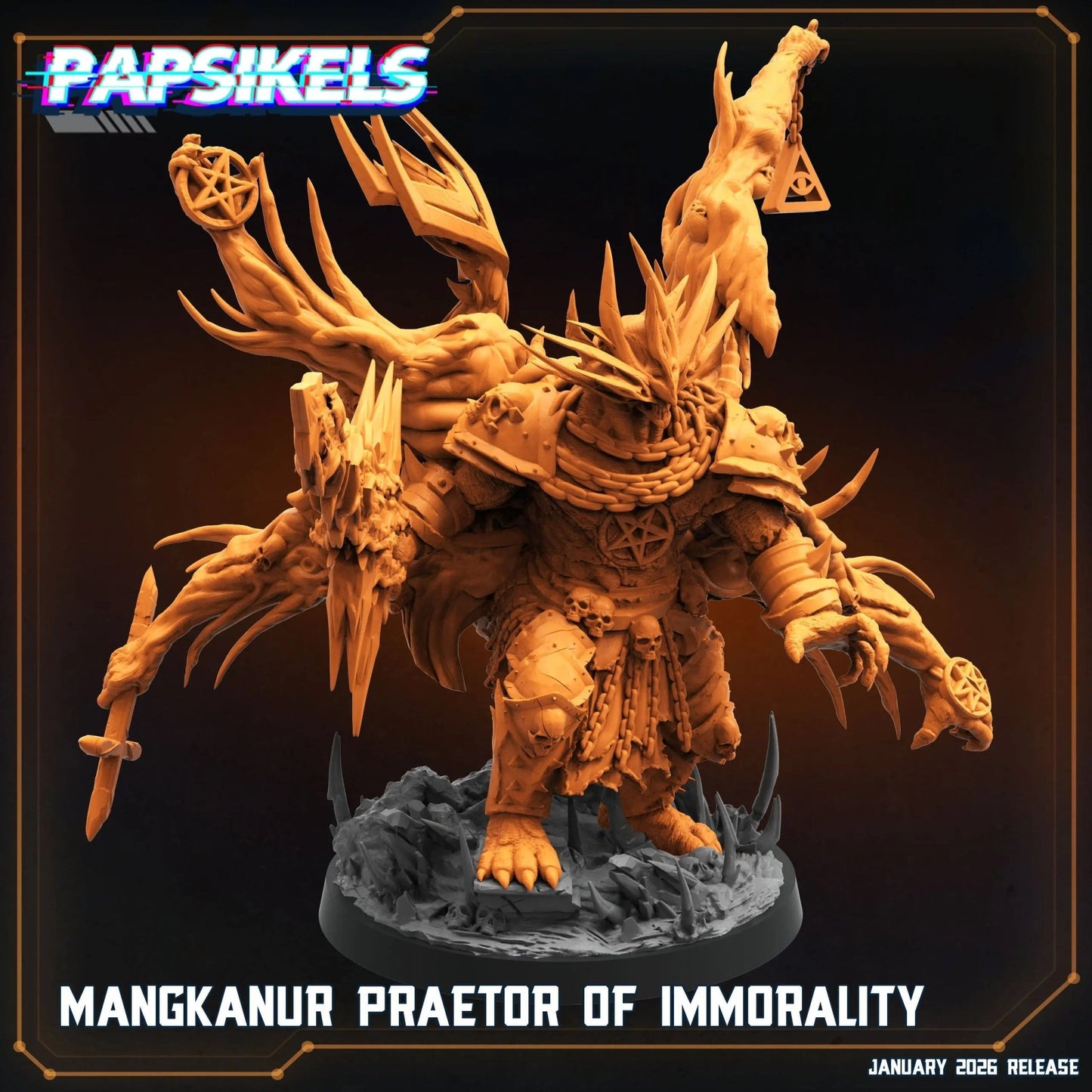 Mangkanur Praetor of Immorality - 100mm Resin Printed Grimdark Mini by Papsikels - DelsBricks Toys & CollectiblesResin Printed MiniatureDelsBricks Toys & CollectiblesMega Diamonds & Schwartzreiter Mini Forge