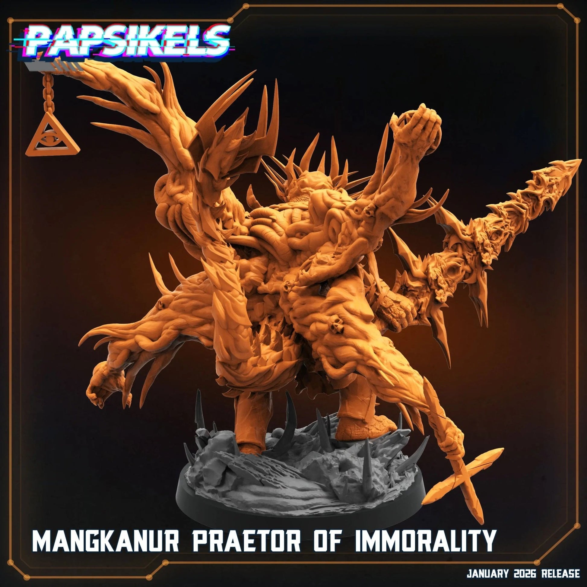 Mangkanur Praetor of Immorality - 100mm Resin Printed Grimdark Mini by Papsikels - DelsBricks Toys & CollectiblesResin Printed MiniatureDelsBricks Toys & CollectiblesMega Diamonds & Schwartzreiter Mini Forge