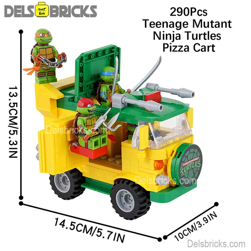 Teenage Mutant Ninja Turtles & Pizza Truck Lego Minifigures Custom Toys