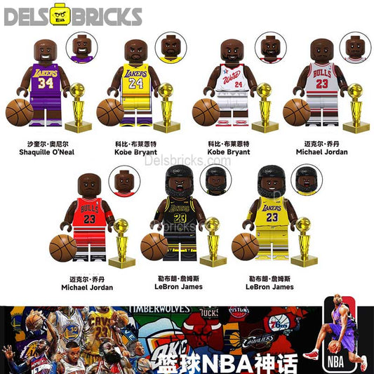 NBA set of 7 Basketball Lego Minifigures Custom Toys Sports Icons