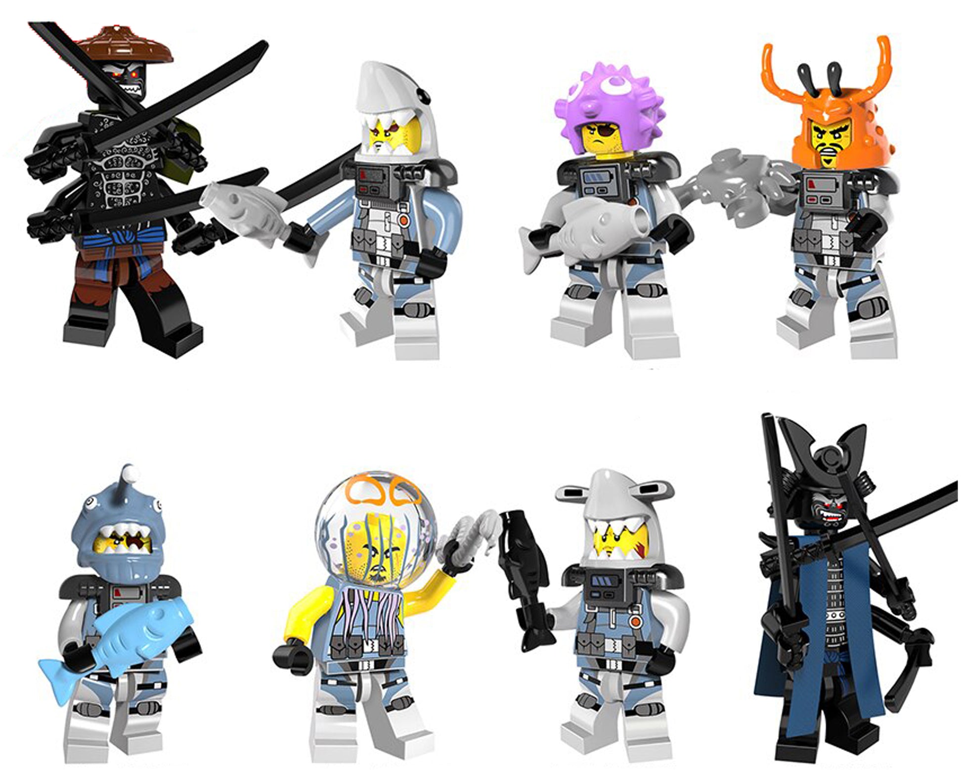 Ninjago Lord and the Shark Set of 8 Minifigures Lego compatible building block Mini action figures from Delsbricks – DelsBricks Minifigures