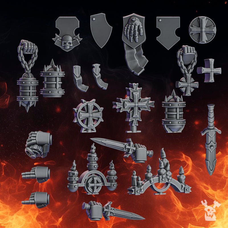 Pactum Aeternum Crusader Decor Set by DakkaDakkaStore – Resin Printed Grimdark Bits (28/32mm Scale) - DelsBricks Toys & CollectiblesResin Printed MiniatureDelsBricks Toys & CollectiblesMega Diamonds & Schwartzreiter Mini Forge