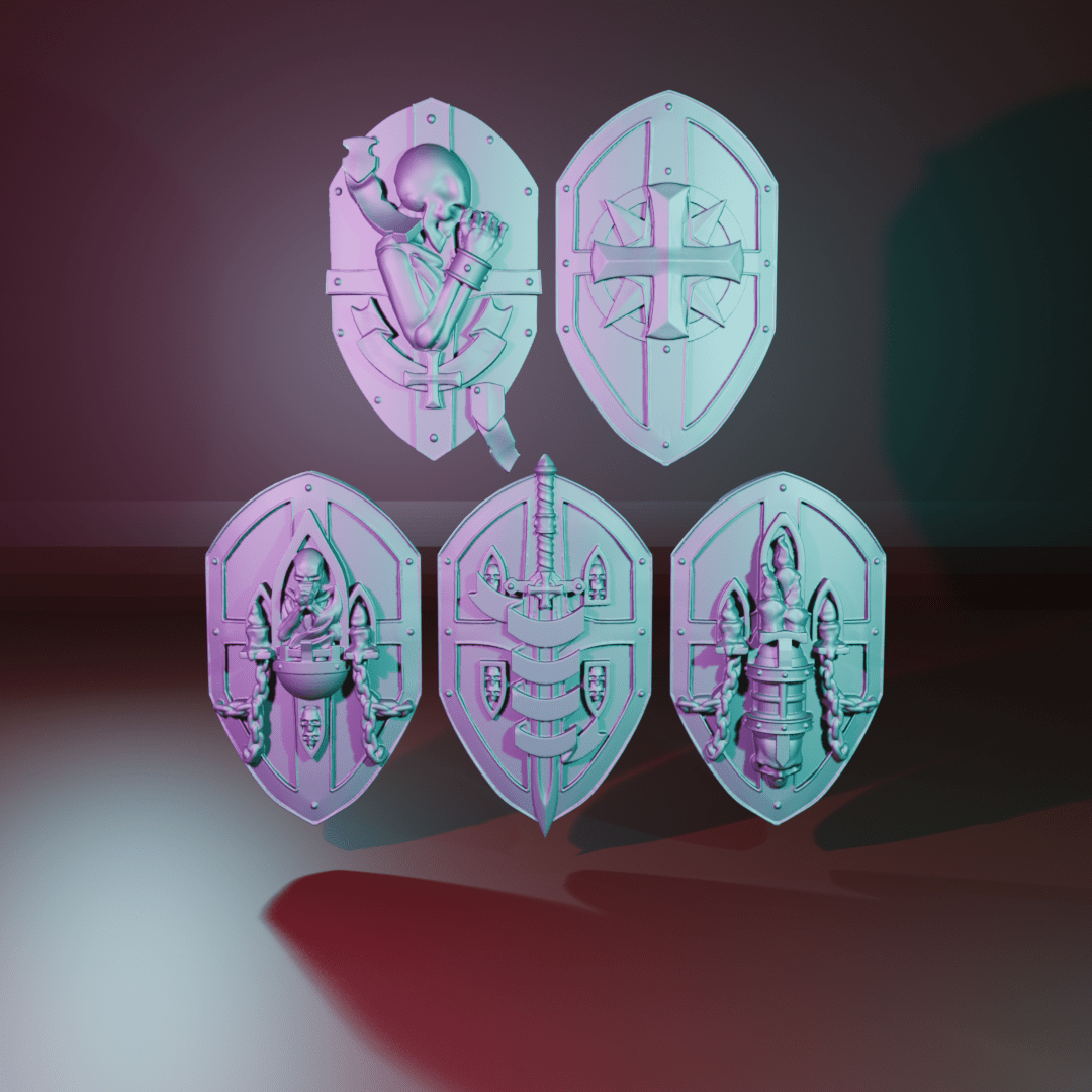 Pactum Aeternum Crusader Shields by DakkaDakkaStore – Resin Printed Grimdark Shield Pack (28/32mm Scale) - DelsBricks Toys & CollectiblesResin Printed MiniatureDelsBricks Toys & CollectiblesMega Diamonds & Schwartzreiter Mini Forge
