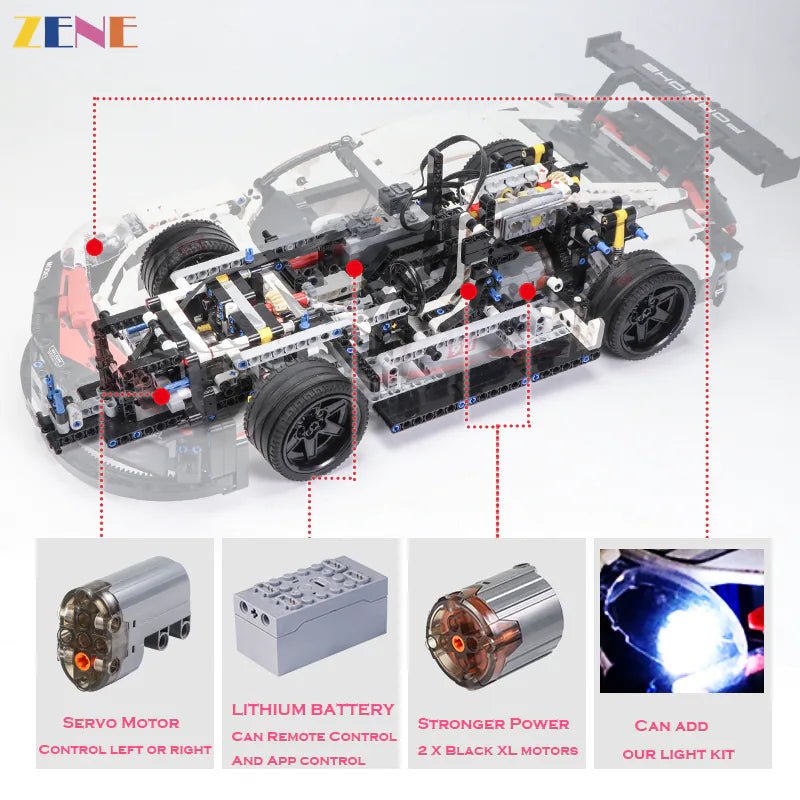 Power Functions Kit for Porsche 911 RSR 42096 Motor - DelsBricks Toys & CollectiblesLEGO Technic Motorized Power Functions KitDelsBricks Toys & CollectiblesZENE