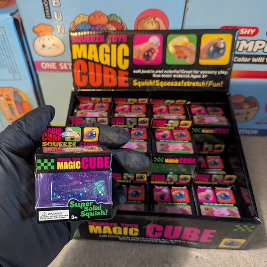 Purple Translucent Glitter Mini Magic Cube by Squeeze Toys (Slow - Rising Squish) - DelsBricks Toys & CollectiblesDelsBricks Toys & CollectiblesRalphie's Funhouse