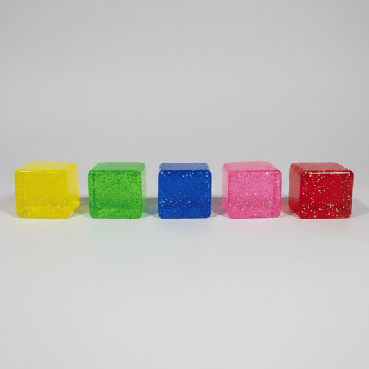 Set of Five Translucent Glitter Mini Magic Cube by Squeeze Toys (Slow - Rising Squish) - DelsBricks Toys & CollectiblesDelsBricks Toys & CollectiblesRalphie's Funhouse