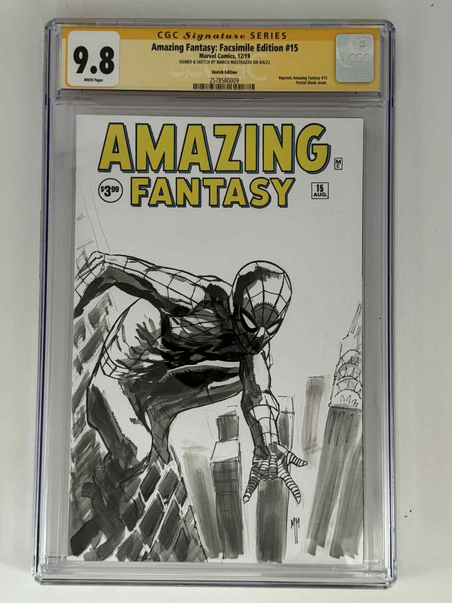 [Signed & Sketch by Marco Mastrazzo] Amazing Fantasy 15 CGC 9.8 Yellow Label Exclusive Sketch Var - DelsBricks Toys & CollectiblesCOMIC BOOKDelsBricks Toys & CollectiblesUnknown Comic Books