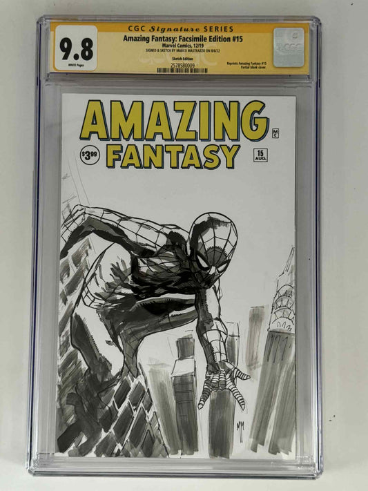 [Signed & Sketch by Marco Mastrazzo] Amazing Fantasy 15 CGC 9.8 Yellow Label Exclusive Sketch Var - DelsBricks Toys & CollectiblesCOMIC BOOKDelsBricks Toys & CollectiblesUnknown Comic Books