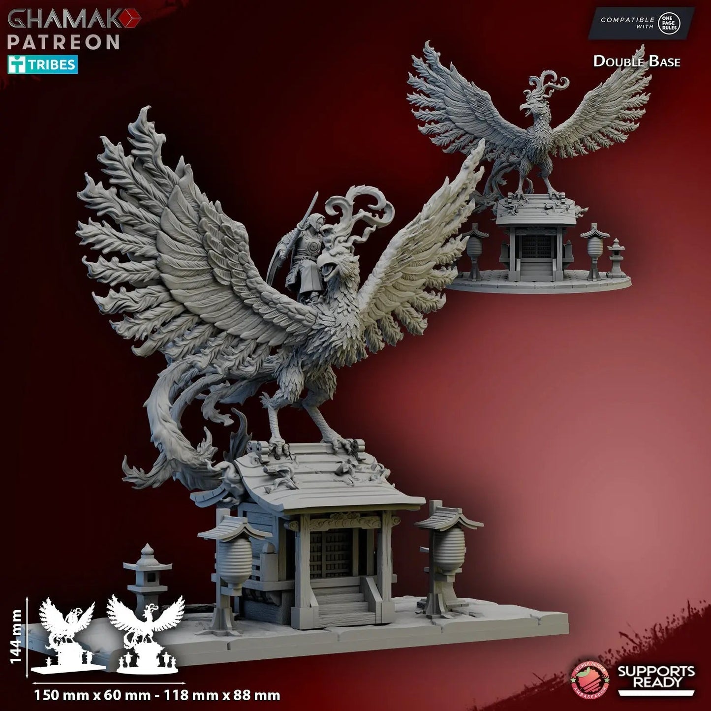 Suzaku Mounted Hero Diorama by Ghamak Fantasy 28/32mm Scale Miniature, 150mm x 144mm, Building - DelsBricks Toys & CollectiblesResin Printed MiniatureDelsBricks Toys & CollectiblesMega Diamonds & Schwartzreiter Mini Forge