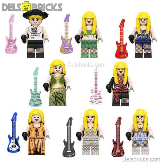 Taylor Swift Set of 8 Lego Minifigures Custom Music Toys Eras Tour Set 3 - DelsBricks MinifiguresMinifiguresDelsBricks MinifiguresDelsbricks