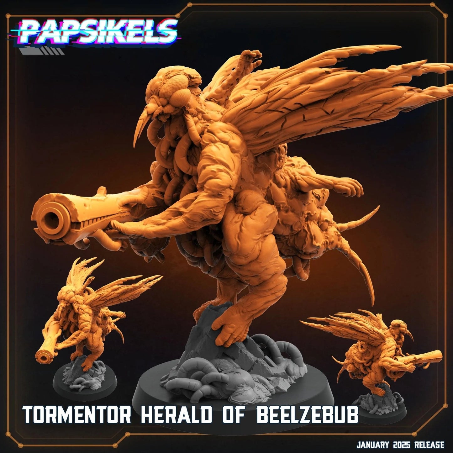 TORMENTOR HERALD Of BEELZEBUB by Papsikels Miniature, 100m tall Miniature, 32mm Scale, War Gaming, Proxy for Trench Crusade - DelsBricks Toys & CollectiblesResin Printed MiniatureDelsBricks Toys & CollectiblesMega Diamonds & Schwartzreiter Mini Forge