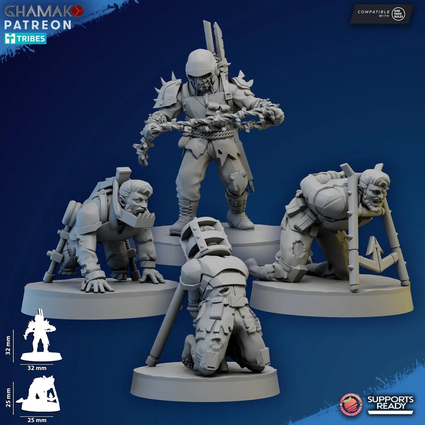 Tortured Prisoners and Torturer by Ghamak, 28/32mm Heroic Scale Miniature, 32mm tall, 4 Units - DelsBricks Toys & CollectiblesResin Printed MiniatureDelsBricks Toys & CollectiblesMega Diamonds & Schwartzreiter Mini Forge