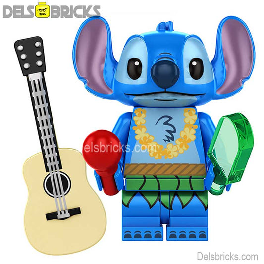 Stitch with Guitar & hula Outfit Lego Disney Minifigures Custom Toys