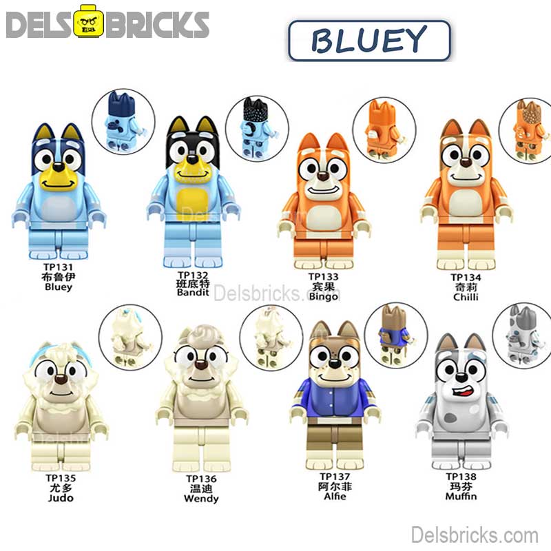 Bluey Set of 8 Lego Minifigures Custom Toys