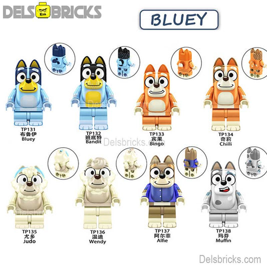 Bluey Set of 8 Lego Minifigures Custom Toys