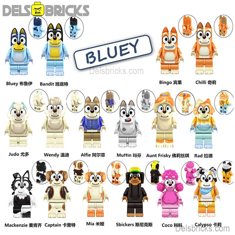 Bluey Set of 16 Lego Minifigures Custom Toys