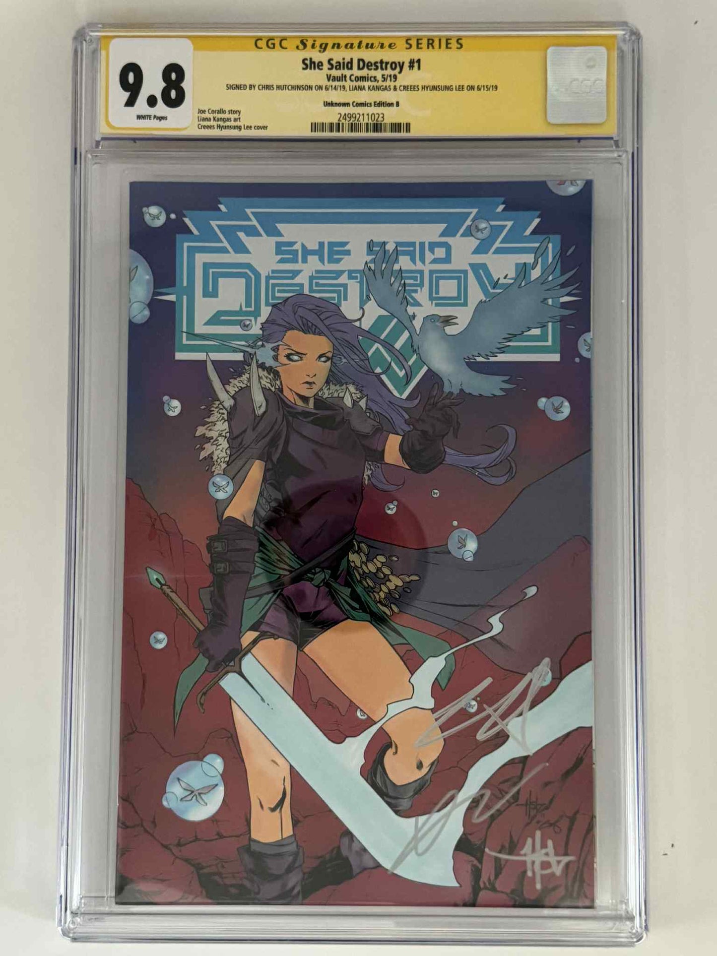 [Triple Signed by Chris Hutchinson | Liana Kangas | Creees Hyunsung Lee] She Said Destroy 1 CGC 9.8 Yellow Label Creees Exclusive Var - DelsBricks Toys & CollectiblesCOMIC BOOKDelsBricks Toys & CollectiblesUnknown Comic Books
