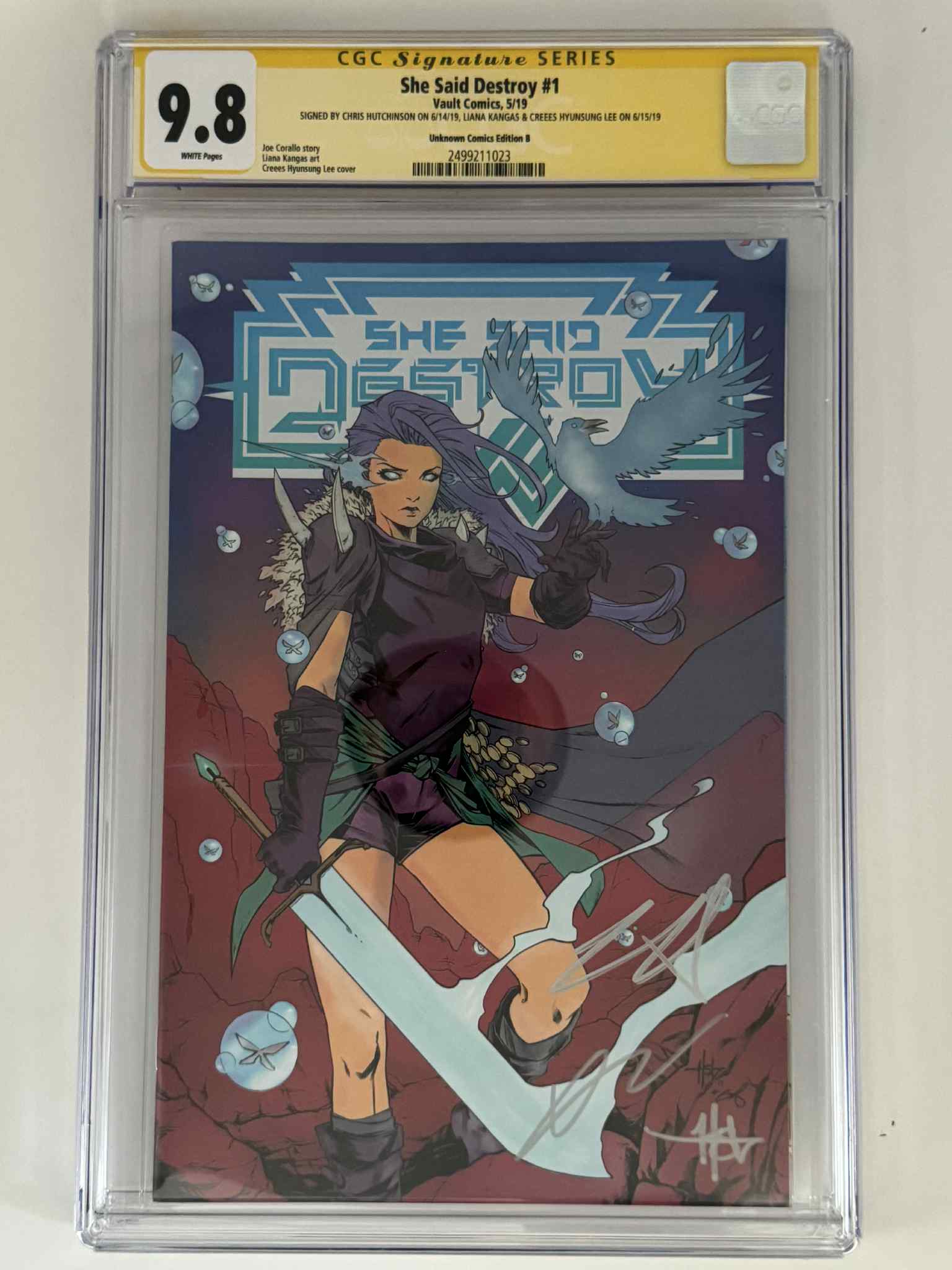 [Triple Signed by Chris Hutchinson | Liana Kangas | Creees Hyunsung Lee] She Said Destroy 1 CGC 9.8 Yellow Label Creees Exclusive Var - DelsBricks Toys & CollectiblesCOMIC BOOKDelsBricks Toys & CollectiblesUnknown Comic Books