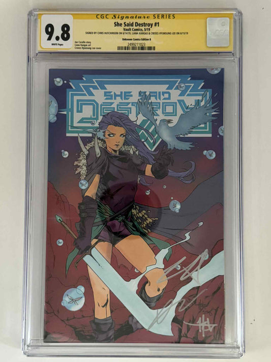 [Triple Signed by Chris Hutchinson | Liana Kangas | Creees Hyunsung Lee] She Said Destroy 1 CGC 9.8 Yellow Label Creees Exclusive Var - DelsBricks Toys & CollectiblesCOMIC BOOKDelsBricks Toys & CollectiblesUnknown Comic Books