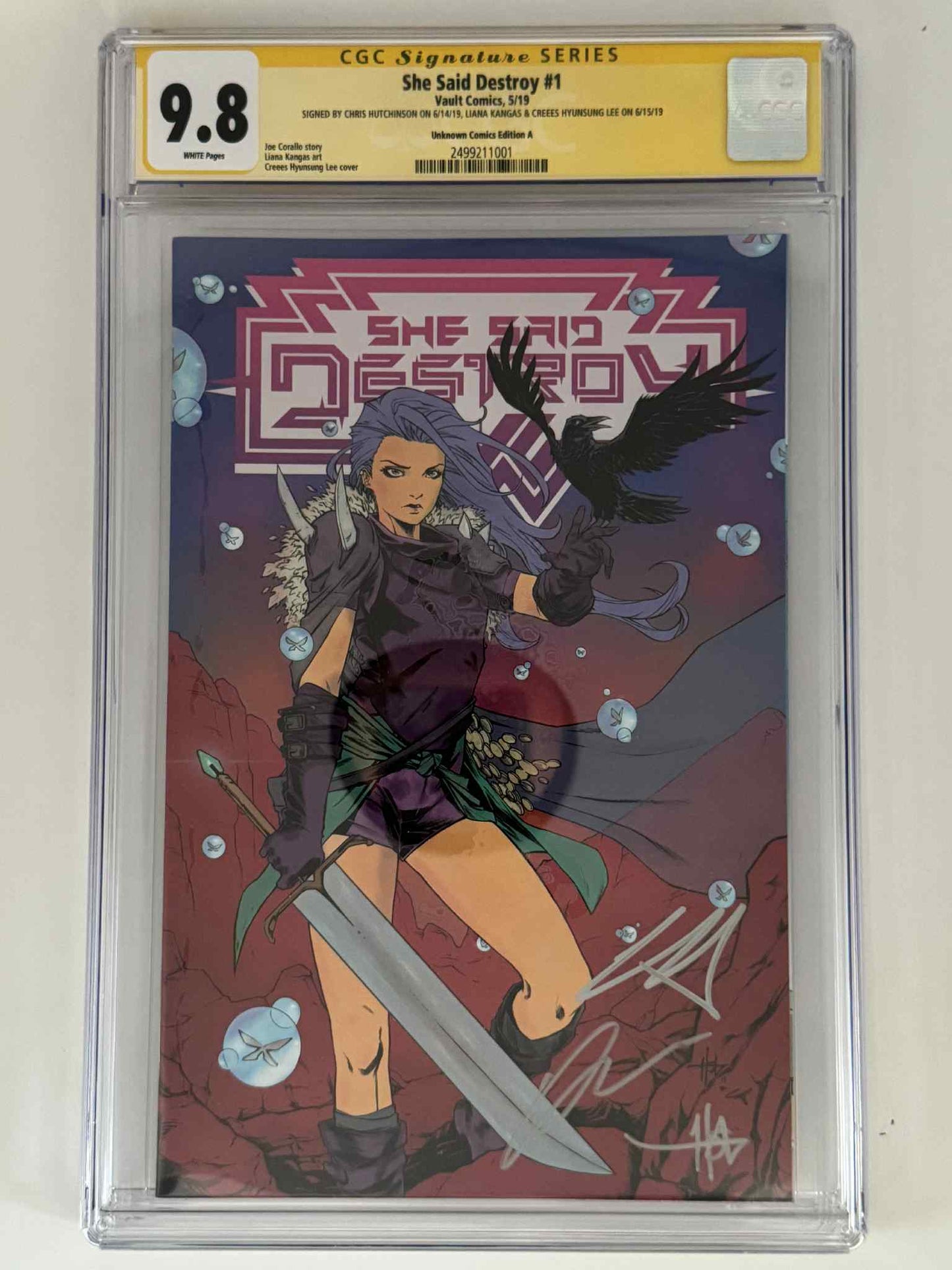 [Triple Signed by Chris Hutchinson | Liana Kangas | Creees Hyunsung Lee] She Said Destroy 1 CGC 9.8 Yellow Label Creees Exclusive Var - DelsBricks Toys & CollectiblesCOMIC BOOKDelsBricks Toys & CollectiblesUnknown Comic Books