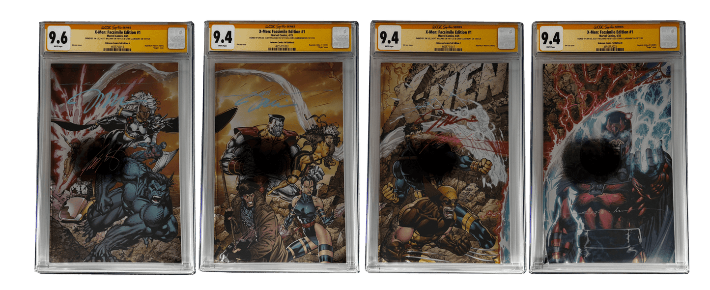[TRIPLE SIGNED CGC YELLOW LABEL 4 PACK FOIL] X - Men 1991 1 Facsimile Jim Lee | Claremont | Williams Cover Var [Set 3] - DelsBricks Toys & CollectiblesComic BookDelsBricks Toys & CollectiblesUnknown Comic Books