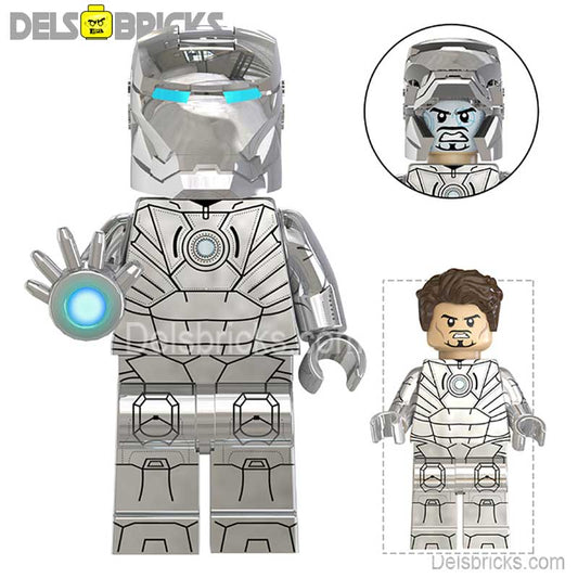 Iron Man Avengers Tony Stark NEW Lego Minifigures Custom Toys Silver