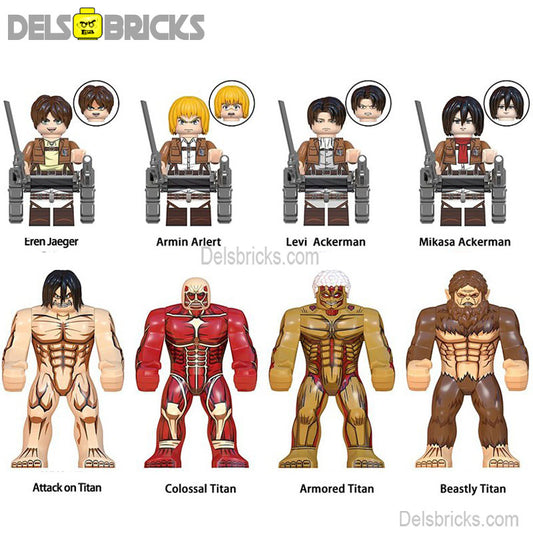 Attack on Titan Anime Set of 8 Lego Minifigures Custom Toys