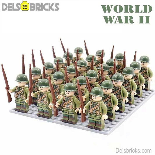 World War 2 American Soldiers set of 24 Lego Minifigures Custom Toys D - 123 - DelsBricks MinifiguresLego MinifiguresDelsBricks MinifiguresDelsbricks.com
