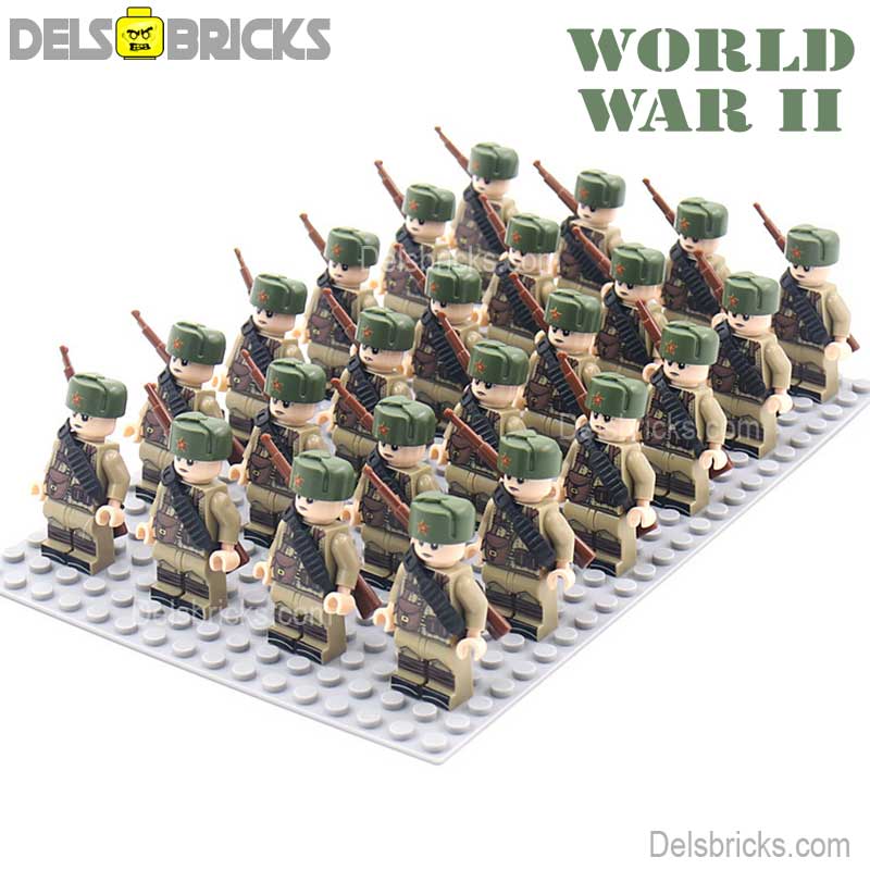 World War 2 Russian Soldiers set of 24 Lego Minifigures Custom Toys d264 - DelsBricks MinifiguresLego MinifiguresDelsBricks MinifiguresDelsbricks.com
