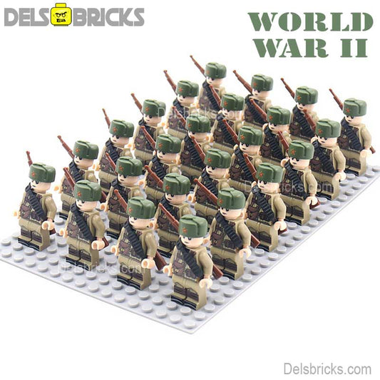 World War 2 Russian Soldiers set of 24 Lego Minifigures Custom Toys d264 - DelsBricks MinifiguresLego MinifiguresDelsBricks MinifiguresDelsbricks.com