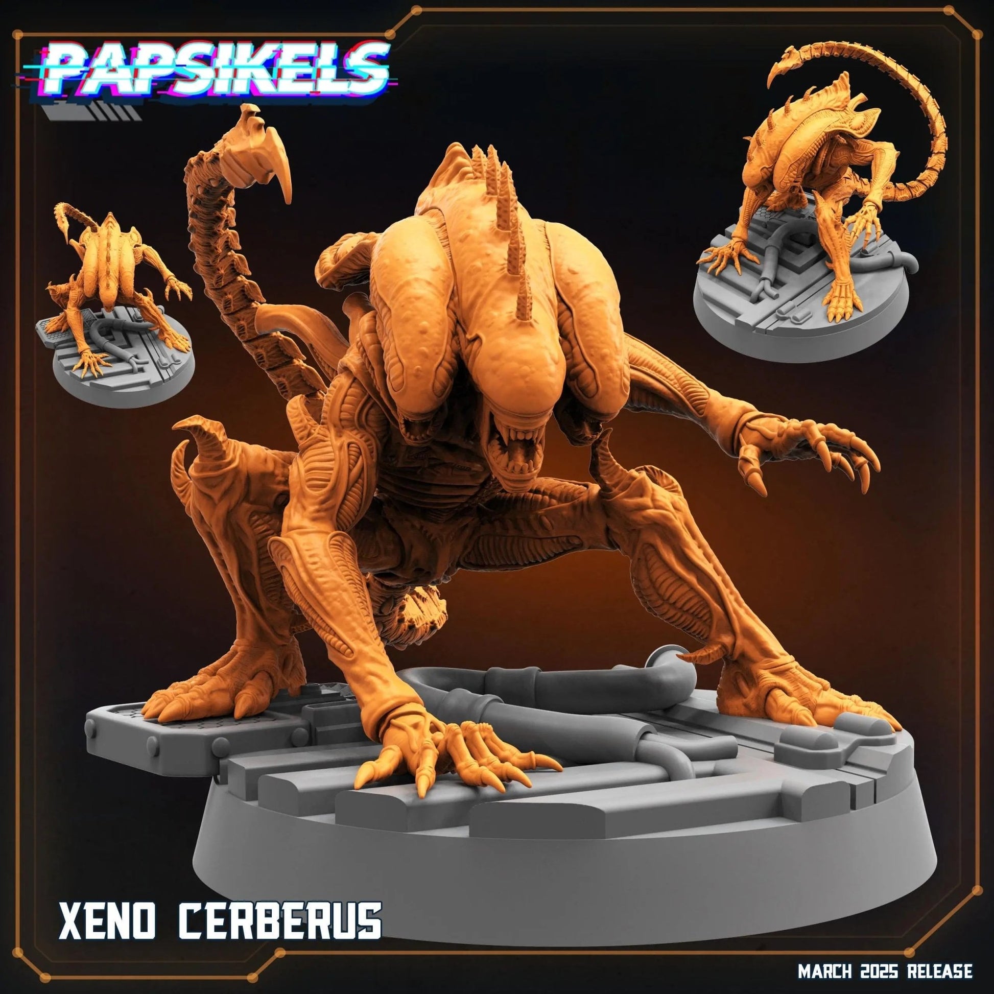 Xeno Cerberus by Papsikels Miniature, 30mm Miniature, 32mm Scale, War Gaming, Proxy for Alien, Table top gaming, Sci - fi, Aliens - DelsBricks Toys & CollectiblesResin Printed MiniatureDelsBricks Toys & CollectiblesMega Diamonds & Schwartzreiter Mini Forge