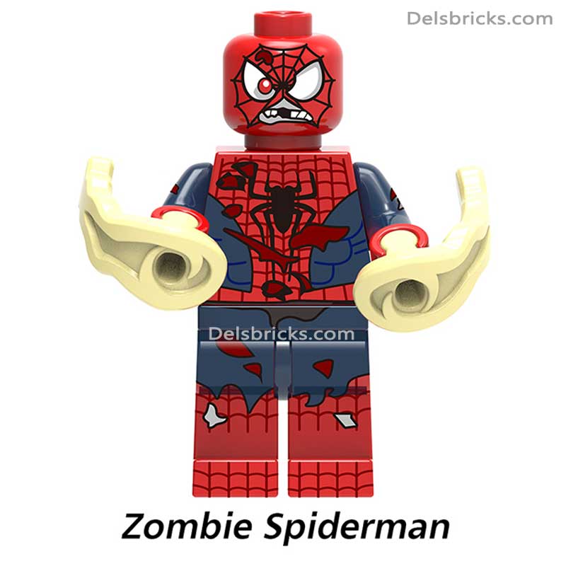 Zombie Spiderman (Marvel Zombies) Spiderman Lego Minifigures Delsbricks.com   