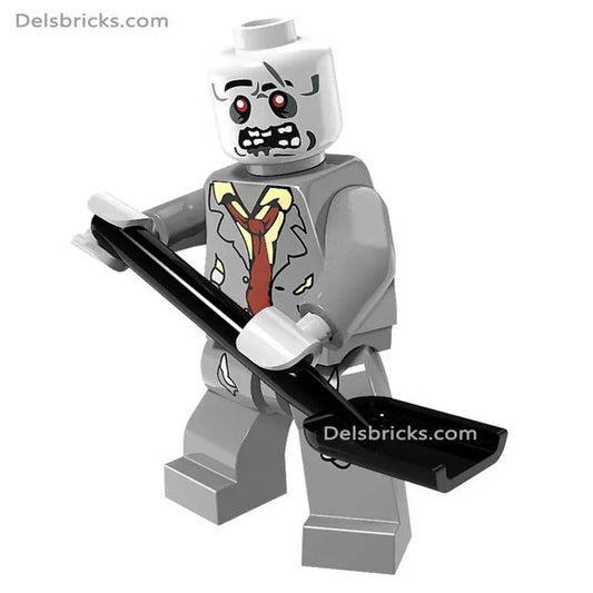 Zombie with Gray suit & shovel Lego Minifigures Custom Horror Toys - DelsBricks MinifiguresLego Horror MinifiguresDelsBricks MinifiguresDelsbricks.com